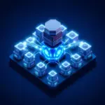 Docker ve Kubernetes mimarisinin izometrik kontrol duzlemi gorseli koyu mavi cyan paletle