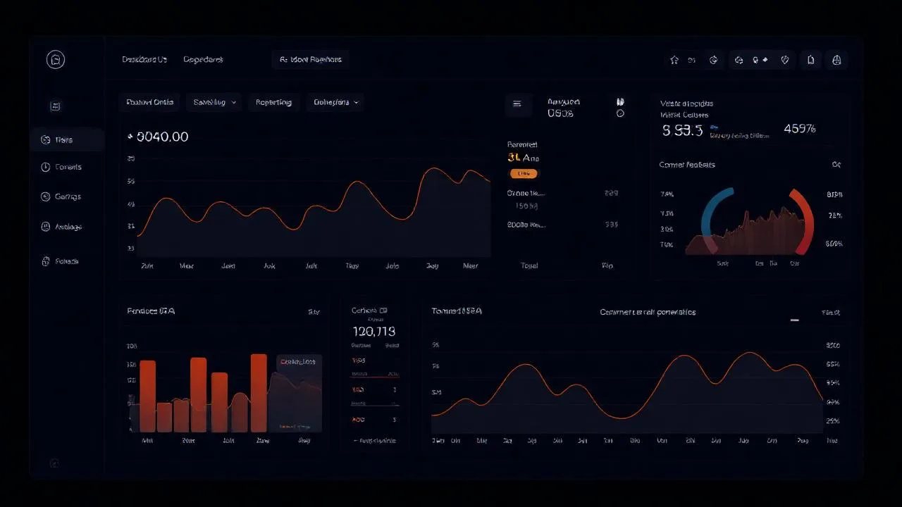 SaaS embedded analytics dashboard'u, gelir trend grafigi ve KPI kartlari