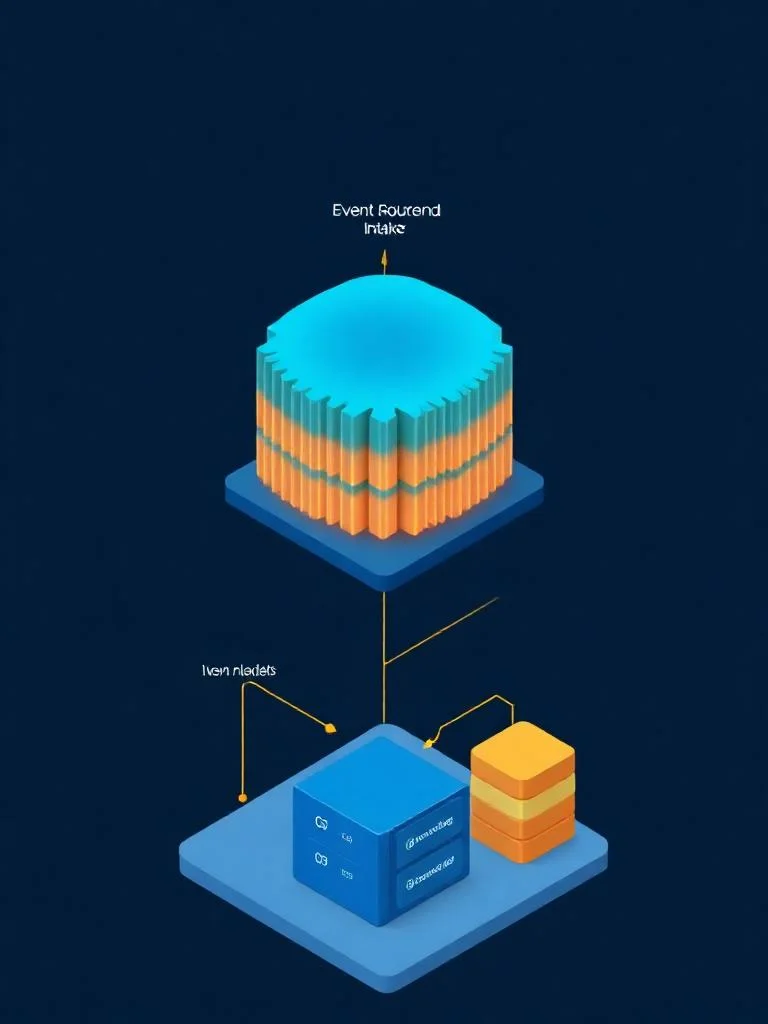 Event sourcing CQRS dikey pattern command event query ayrim izometrik mimari gorseli