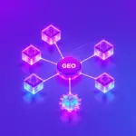 Generative Engine Optimization GEO citation grafı: AI arama motorları (ChatGPT, Perplexity, Claude, Gemini) marka düğümlerini atıf bağları ile birleştiren modern soyut görselleştirme