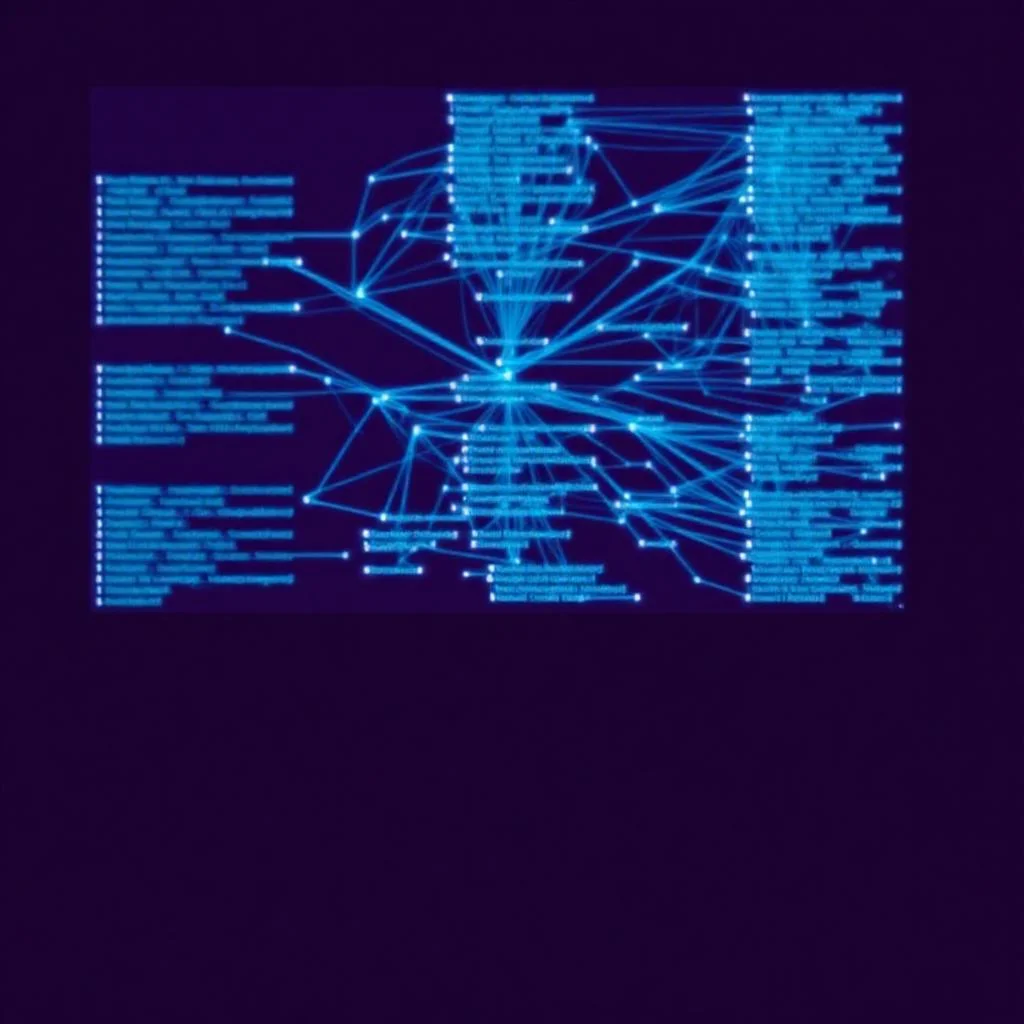 Constrained decoding grammar ağacı, izin verilen token'ların JSON schema tarafından filtrelendiği soyut görselleştirme, derin macenta ve cyan vurgular