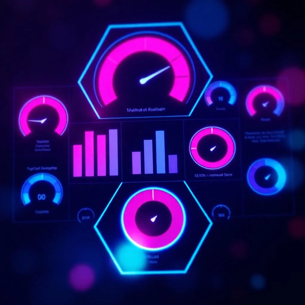 Evaluation benchmark dashboard soyut görselleştirmesi, TruthfulQA ve HaluEval skor barları, derin macenta ve cyan AI güvenlik estetiği