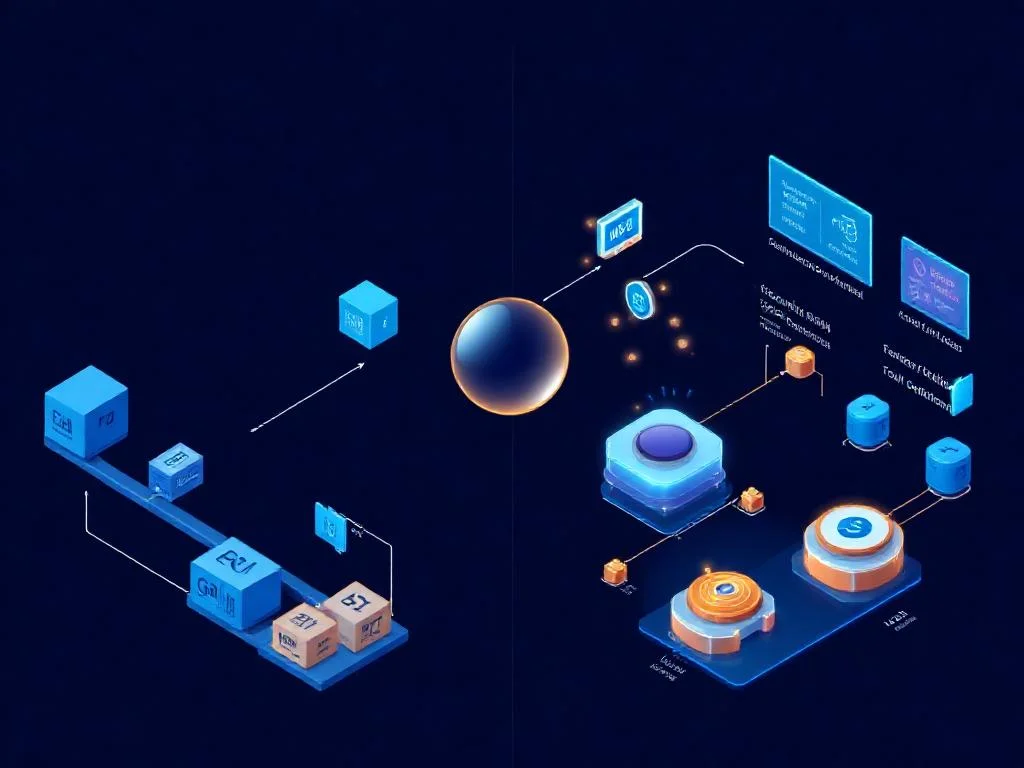 MLOps ve LLMOps karşılaştırması: geleneksel model artefakt pipeline'ı ve prompt + token akışlı LLM pipeline'ının yan yana izometrik gösterimi