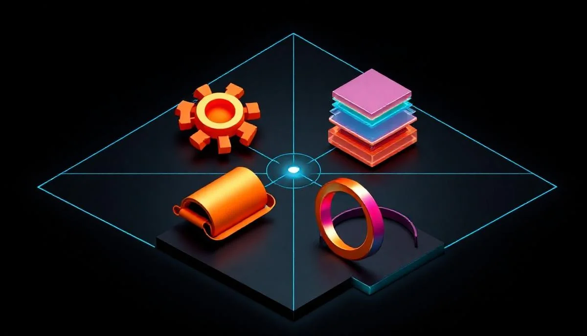 MCP four primitive types breakdown: tools, resources, prompts and sampling as a four quadrant abstract icon cluster