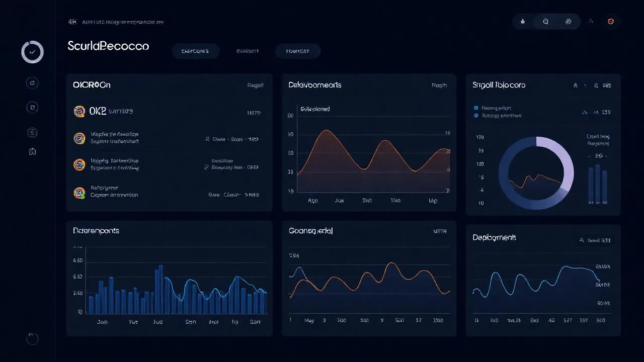 Engineering OKR ve KPI dashboard ekran goruntusu, DORA metric kartlari