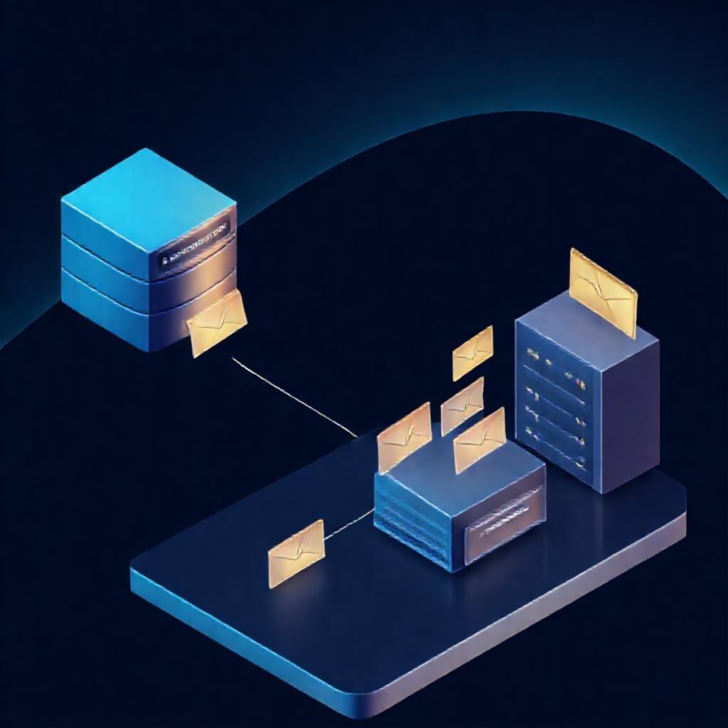 Outbox pattern akışı: veritabanı outbox tablosu ve event yayınlama mekanizmasının izometrik gösterimi