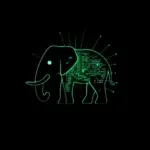 PostgreSQL 17 fil silueti ve icinde parlayan veritabani yapisi, B-tree GIN GiST indeks gorsellestirmeleri disa dogru yayiliyor, lacivert zumrut yesili cyan palet