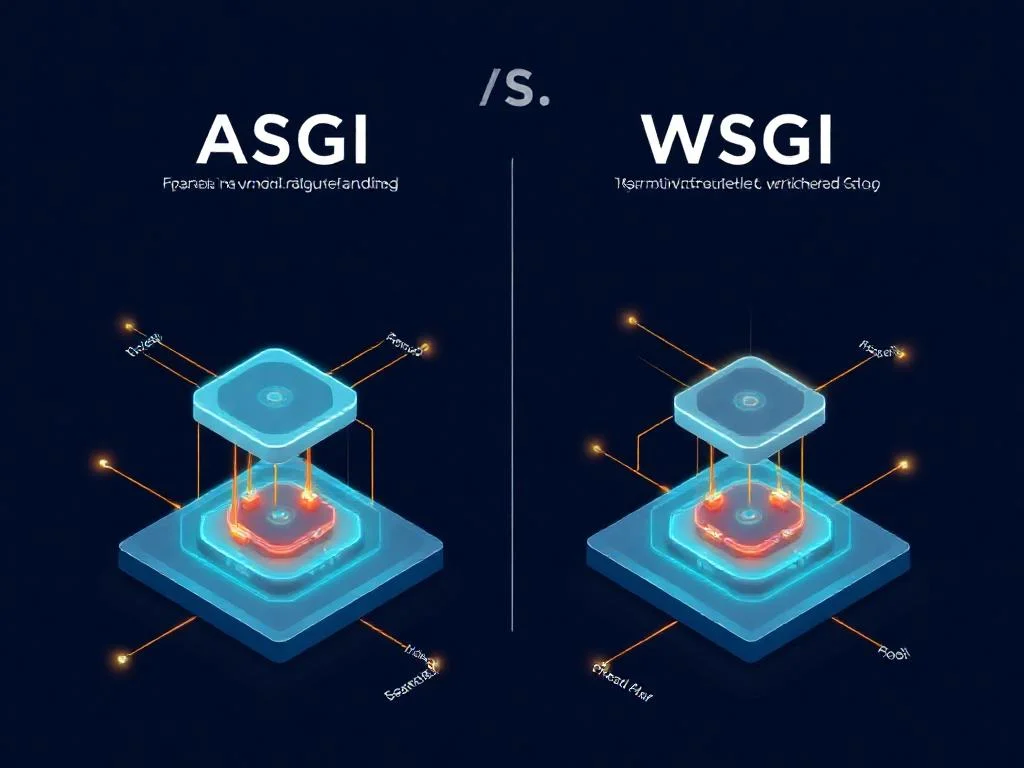 ASGI ve WSGI mimari karsilastirmasi paralel ve sira ile istek isleme akisi izometrik diyagram
