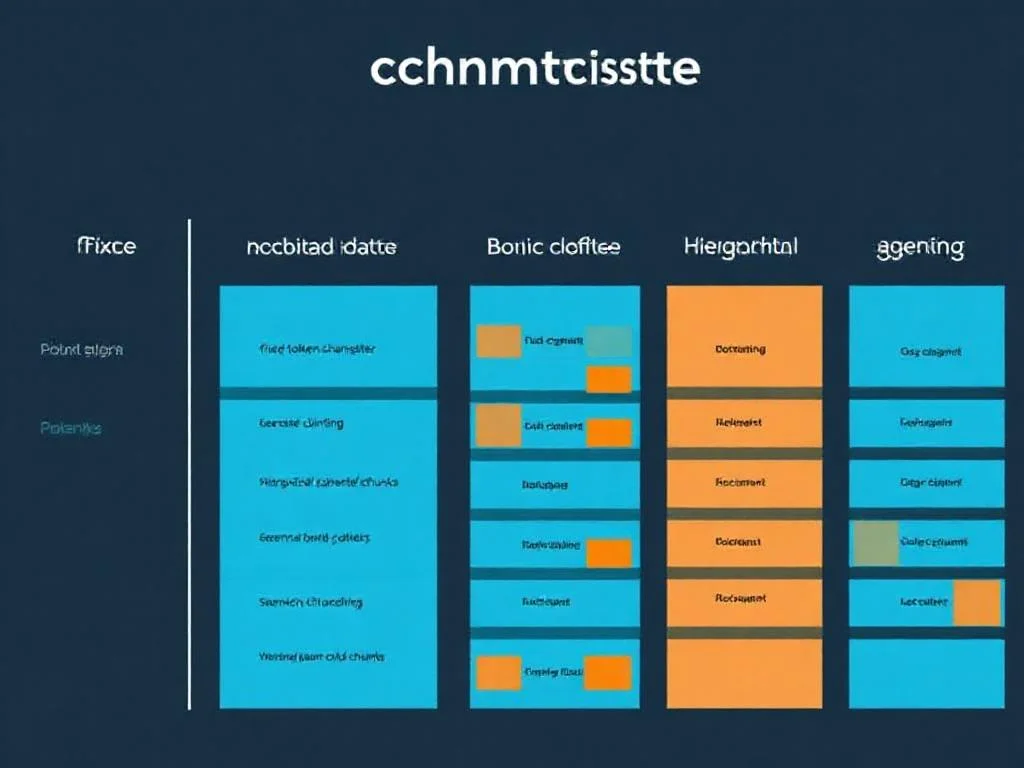 Chunking stratejileri karşılaştırması: sabit, recursive, semantik, hiyerarşik ve agentic bölme desenleri yan yana görseli