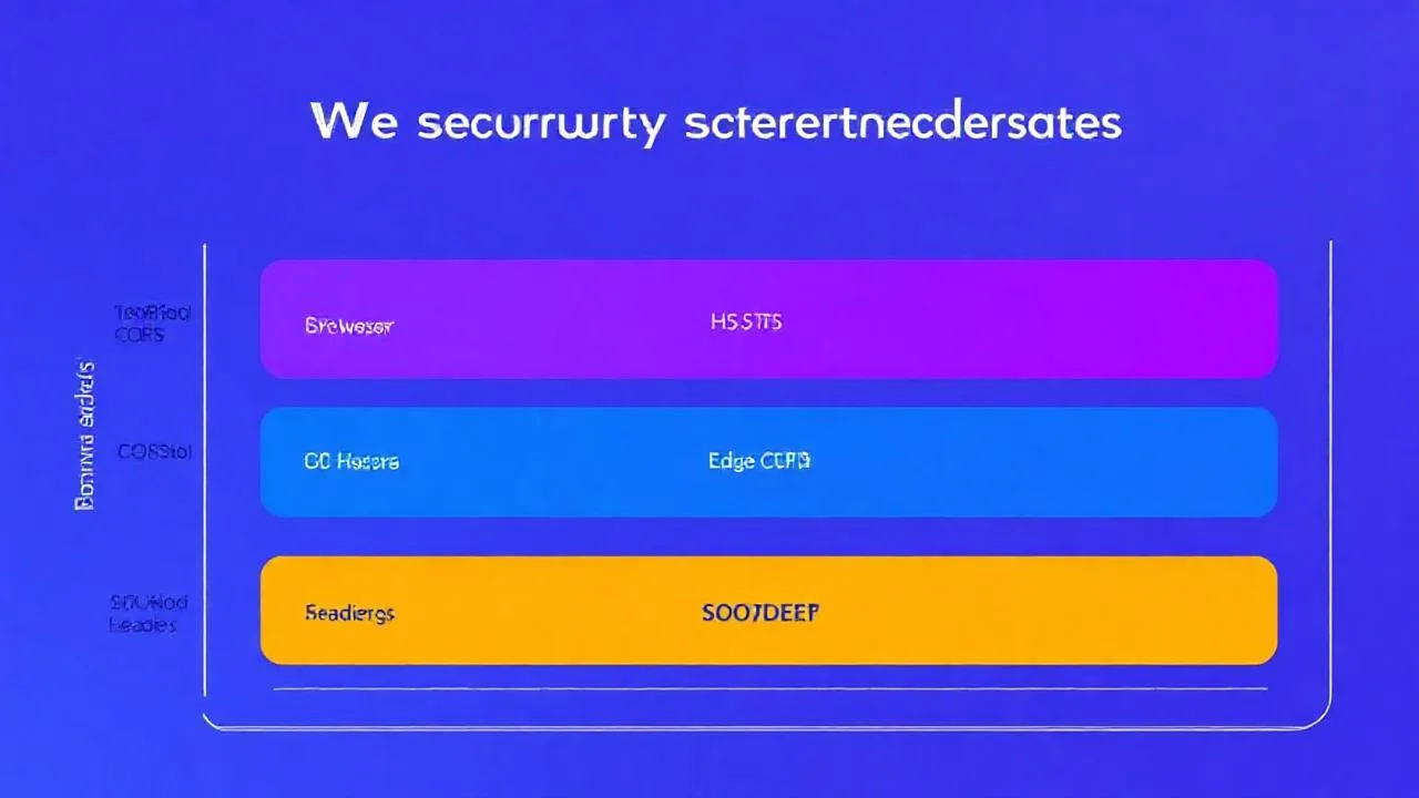 Web security layered defense diyagrami, CSP HSTS CORS katmanlari