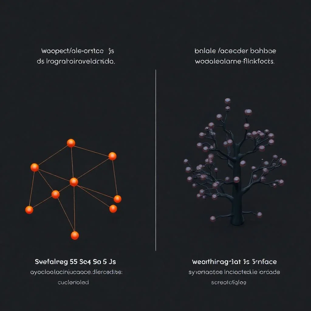 Fine-grained reactivity (Svelte, Solid, Vue) ile VDOM tabanlı (React) framework karşılaştırması, koyu zemin üzerinde turuncu-gül akıntı çizgileri