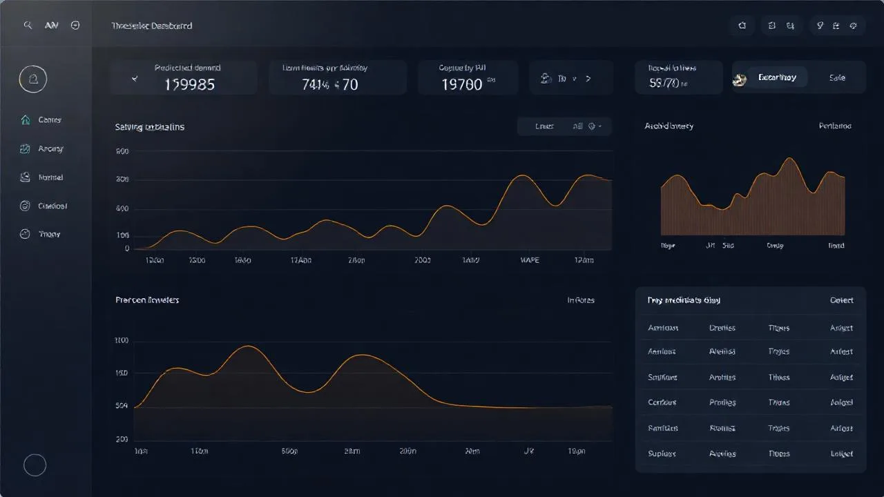 Zaman serisi tahmin dashboard MAPE WAPE metrik gosterimi ve forecast trend grafigi