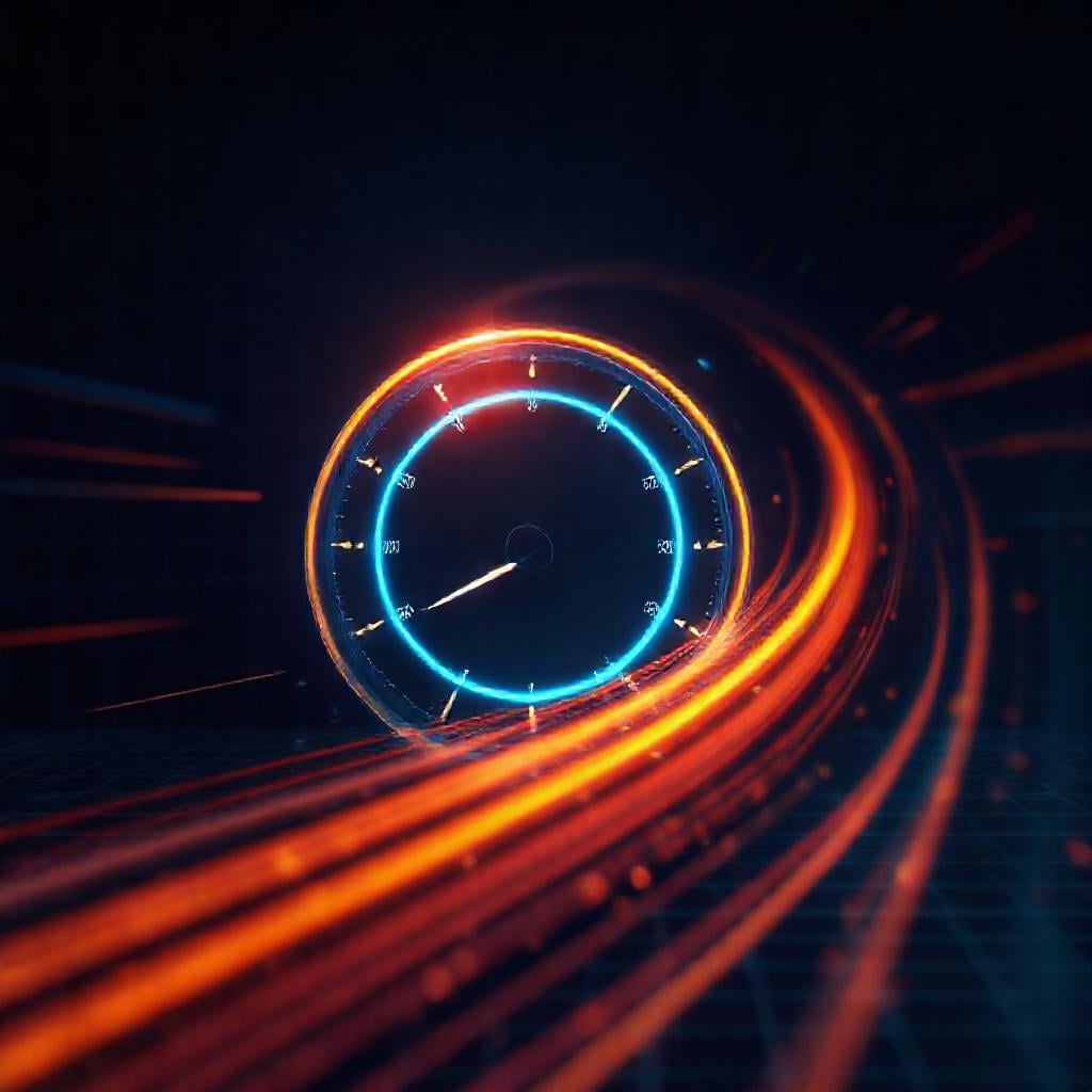 Core Web Vitals 2026 stratejisi için web performans hizini temsil eden soyut hiz gostergesi gorseli