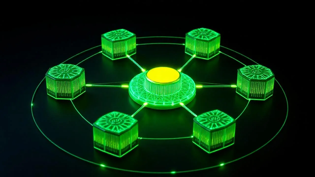 Distributed sharding replication küme mimarisi soyut 3D görsel