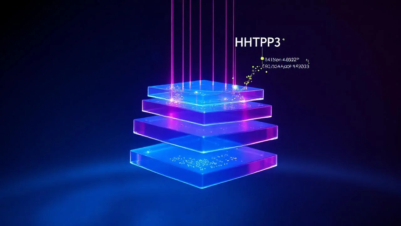 HTTP/3 QUIC katmanli protokol mimarisi soyut gorseli