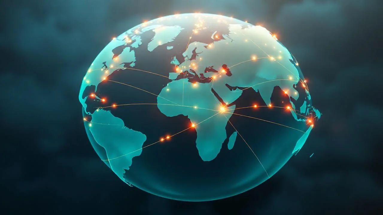 Multi-CDN edge dağıtımı ve global yönlendirme soyut görselleştirme