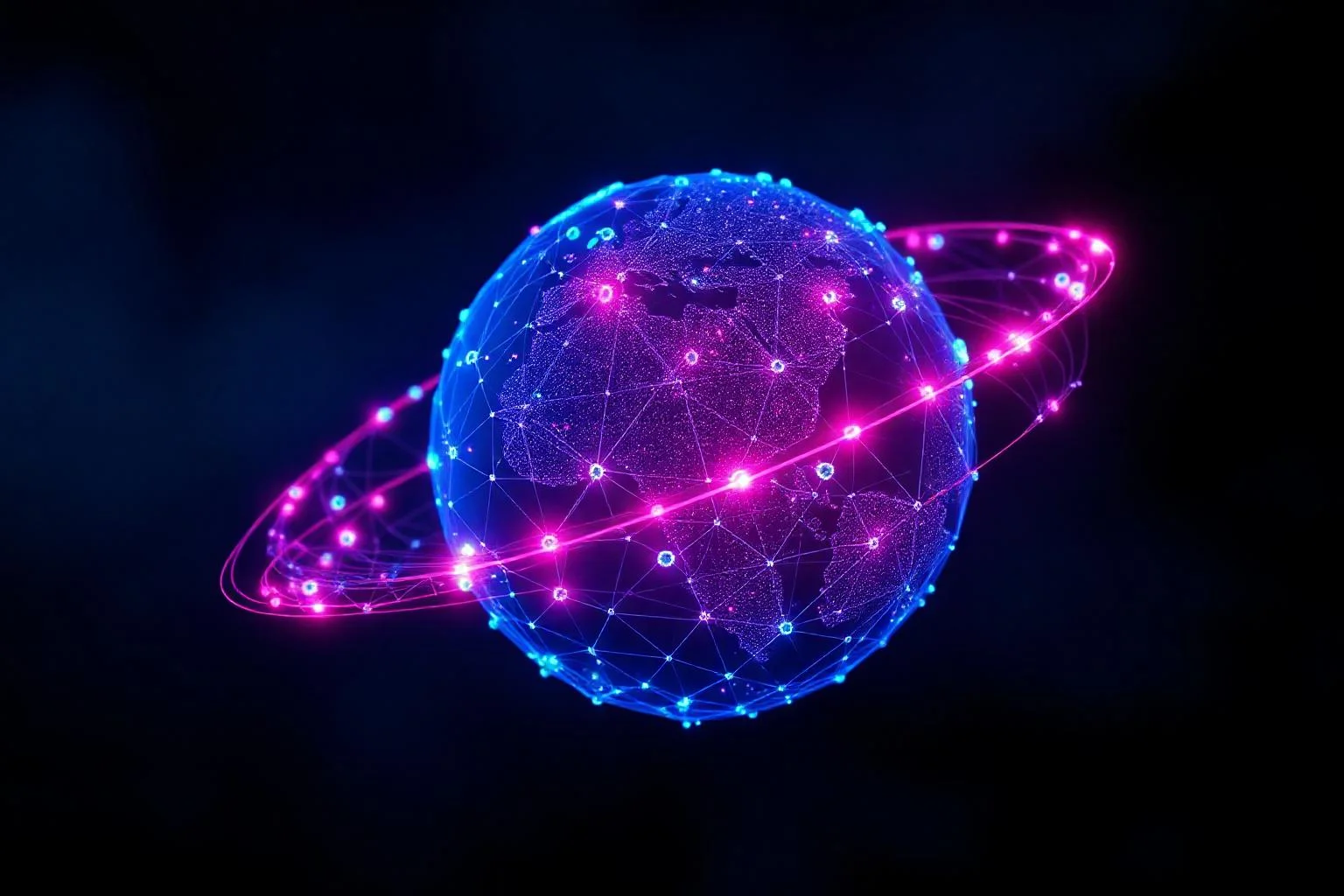 WASM edge runtime küresel PoP ağı soyut görselleştirme indigo magenta lime