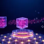 Drizzle Kit SQL-first migration akışını temsil eden soyut 3D kompozisyon