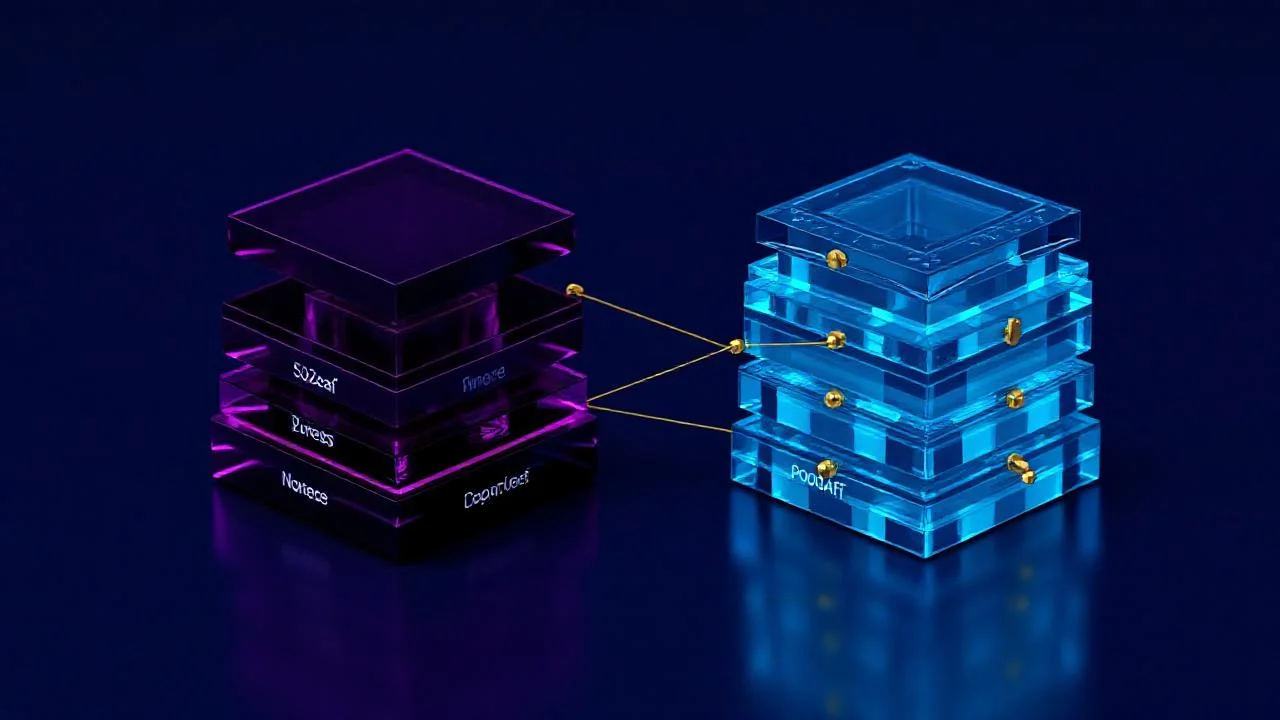 Flowise ve Langflow mimari yapı taşları yan yana 3D görsel
